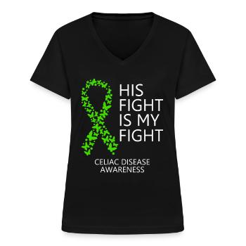 Celiac Disease Ribbon Month His Fight is my Fight - Frauen-T-Shirt mit V-Ausschnitt - Schwarz - Vorne - Lela (165cm)