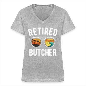 Conception de mots-clés Butcher Beach à la retraite - T-shirt col V Femme - gris chiné - Devant - Lela (165cm)