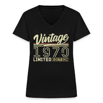 Legende seit 1970 Geboren 1970 Geburtstag 54 Jahre - Frauen-T-Shirt mit V-Ausschnitt - Schwarz - Vorne - Lela (165cm)