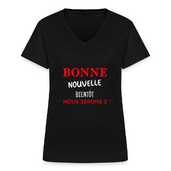 Nous serons 3 cadeau annonce grossesse - T-shirt col V Femme - noir - Devant - Lela (165cm)
