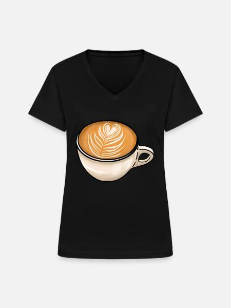 Kaffee Cappuccino Farn - Frauen-T-Shirt mit V-Ausschnitt - Schwarz