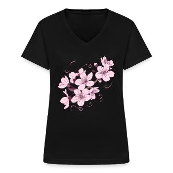 Blume Japanisch Cooles Geschenk - Frauen-T-Shirt mit V-Ausschnitt - Schwarz - Vorne - Lela (165cm)