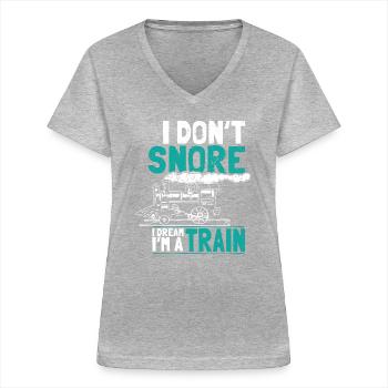 Ronfler comme un train rêve - T-shirt col V Femme - gris chiné - Devant - Lela (165cm)
