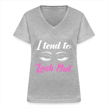 Cosmétiques Maquillage Esthéticienne - T-shirt col V Femme - gris chiné - Devant - Lela (165cm)