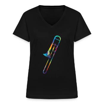 Posaune - Frauen-T-Shirt mit V-Ausschnitt - Schwarz - Vorne - Lela (165cm)