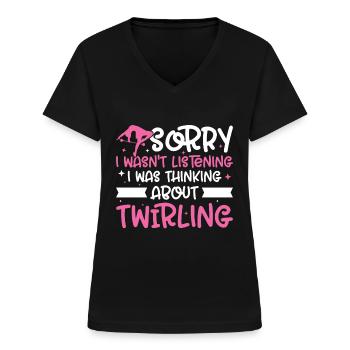 Tambourstab Wirbeln - Frauen-T-Shirt mit V-Ausschnitt - Schwarz - Vorne - Lela (165cm)