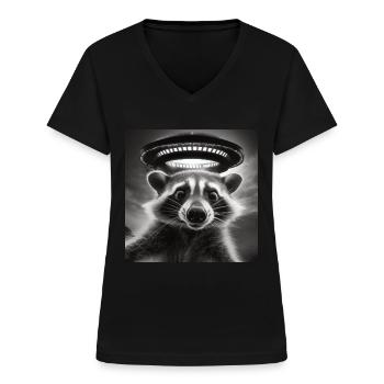Lustig Erschrecktes Waschbär Selfie UFO Alien - Frauen-T-Shirt mit V-Ausschnitt - Schwarz - Vorne - Lela (165cm)
