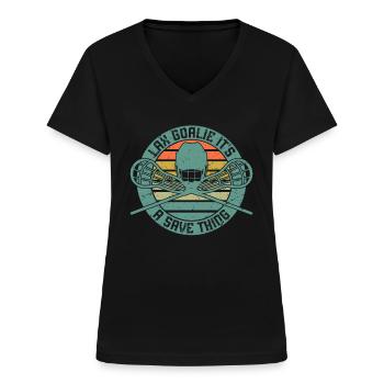 Lacrosse Goalkeeper Gloves Stick Lax Goalkeeper - Women's V-neck T-shirt - black - Front - Lela (165cm)