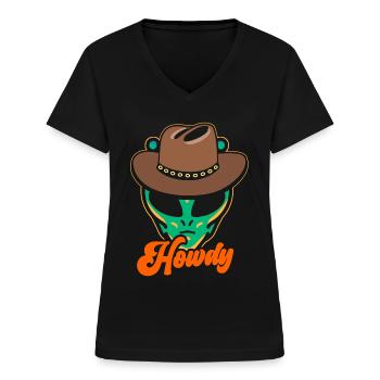 Howdy Alien Cowboy Space UFO Western - Frauen-T-Shirt mit V-Ausschnitt - Schwarz - Vorne - Lela (165cm)