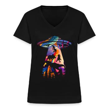 Außerirdischer Dinosaurier UFO Entführung - Frauen-T-Shirt mit V-Ausschnitt - Schwarz - Vorne - Lela (165cm)