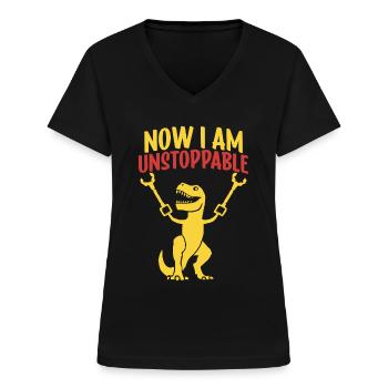 Retro Now I Am Unstoppable Funny T-Rex Dinosaur - Frauen-T-Shirt mit V-Ausschnitt - Schwarz - Vorne - Lela (165cm)