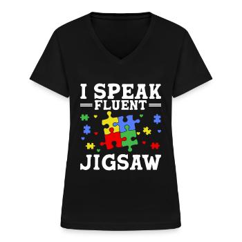 Jigsaw Puzzle Piece Puzzle Lover - Frauen-T-Shirt mit V-Ausschnitt - Schwarz - Vorne - Lela (165cm)