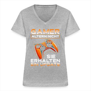 Jeux Gamer Gamer Lecteur vidéo Console PC Jeux - T-shirt col V Femme - gris chiné - Devant - Lela (165cm)
