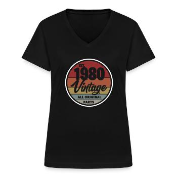 1980 - Frauen-T-Shirt mit V-Ausschnitt - Schwarz - Vorne - Lela (165cm)