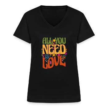 70er Jahre Retro Flower Power Vintage Geschenk - Frauen-T-Shirt mit V-Ausschnitt - Schwarz - Vorne - Lela (165cm)