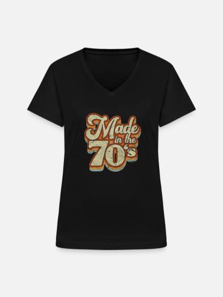 70er Jahre - Frauen-T-Shirt mit V-Ausschnitt - Schwarz