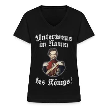 Unterwegs im Namen des Königs! - Frauen-T-Shirt mit V-Ausschnitt - Schwarz - Vorne - Lela (165cm)