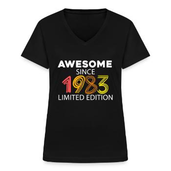 Fantastique depuis 1983 - né en 1983 - T-shirt col V Femme - noir - Devant - Lela (165cm)