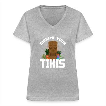 Hawaï - T-shirt col V Femme - gris chiné - Devant - Lela (165cm)