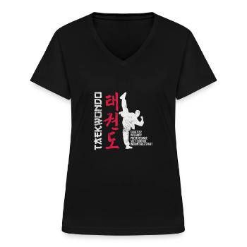 Taekwondo - Vrouwen T-shirt met V-hals - zwart - Voor - Lela (165cm)