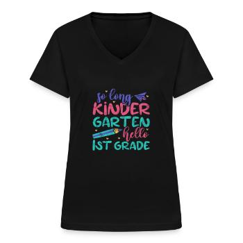 École maternelle - T-shirt col V Femme - noir - Devant - Lela (165cm)