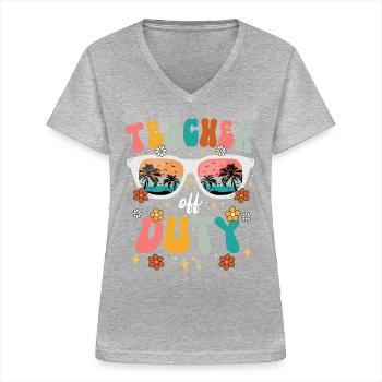 Lehrer Sommerferien Ende der Schulzeit Lehrer - Frauen-T-Shirt mit V-Ausschnitt - Grau meliert - Vorne - Lela (165cm)