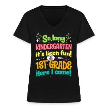 Ende des Kindergartens zurück in die Grundschule für Kinder - Frauen-T-Shirt mit V-Ausschnitt - Schwarz - Vorne - Lela (165cm)