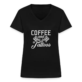 Tatouage de café - T-shirt col V Femme - noir - Devant - Lela (165cm)