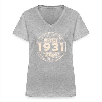 Gift 1931 Vintage 92/93 Years - Women's V-neck T-shirt - sports grey - Front - Lela (165cm)