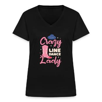 Linedance Country Line Dancer Linedancing Cadeau - T-shirt col V Femme - noir - Devant - Lela (165cm)