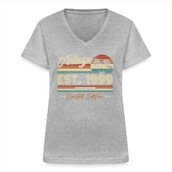 1999 Jahrgang Retro - Frauen-T-Shirt mit V-Ausschnitt - Grau meliert - Vorne - Lela (165cm)