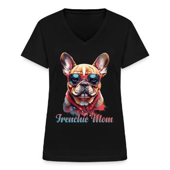 Frenchie Mom - Frauen-T-Shirt mit V-Ausschnitt - Schwarz - Vorne - Lela (165cm)