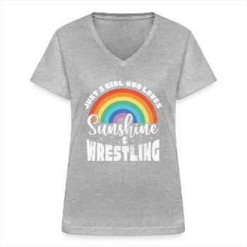 Wrestling - Frauen-T-Shirt mit V-Ausschnitt - Grau meliert - Vorne - Lela (165cm)