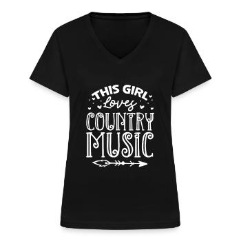 Musique country Cadeau de musique country - T-shirt col V Femme - noir - Devant - Lela (165cm)