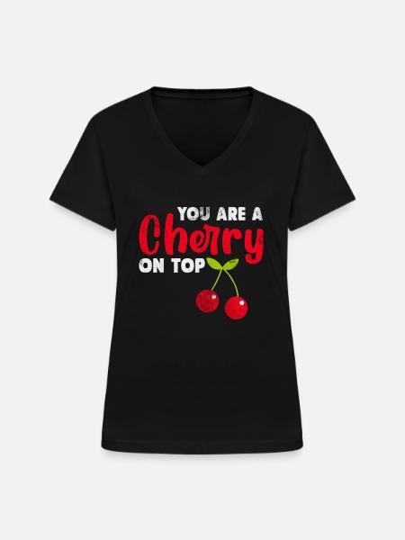 Kirsche - Frauen-T-Shirt mit V-Ausschnitt - Schwarz