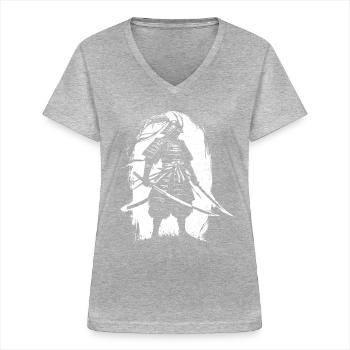 Samouraï - T-shirt col V Femme - gris chiné - Devant - Lela (165cm)