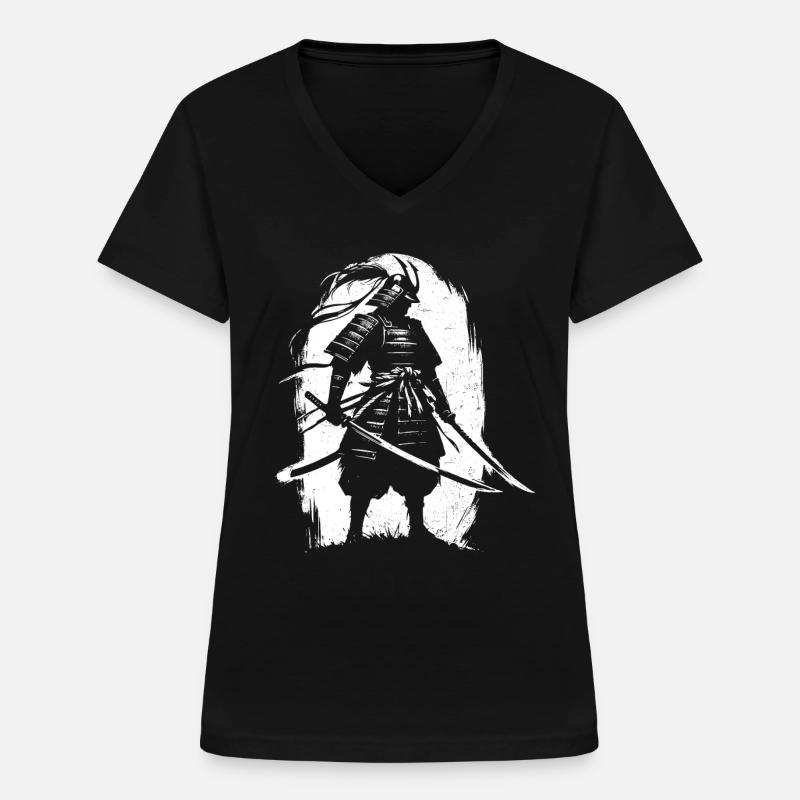 Samurai - Frauen-T-Shirt mit V-Ausschnitt - Schwarz