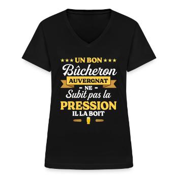 Bûcheron Auvergnat Auvergne Bûcheron - T-shirt col V Femme - noir - Devant - Lela (165cm)