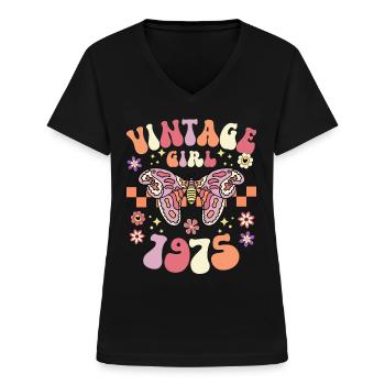 Retro Frau 50 Jahre Jubiläum 1975 - Frauen-T-Shirt mit V-Ausschnitt - Schwarz - Vorne - Lela (165cm)
