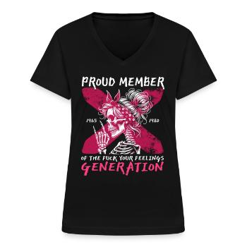 Frau Totenkopf Humor Generation X - Frauen-T-Shirt mit V-Ausschnitt - Schwarz - Vorne - Lela (165cm)