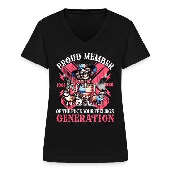 Katze Frau Humor Generation X - Frauen-T-Shirt mit V-Ausschnitt - Schwarz - Vorne - Lela (165cm)