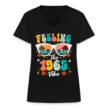 60 Jahre Frau 1965 60 Jahre Jubiläum - Frauen-T-Shirt mit V-Ausschnitt - Schwarz - Vorne - Lela (165cm)