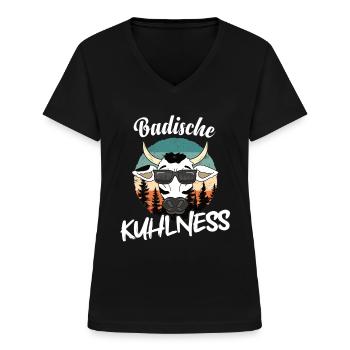 Badische Kuhlness cooler Badner - Frauen-T-Shirt mit V-Ausschnitt - Schwarz - Vorne - Lela (165cm)