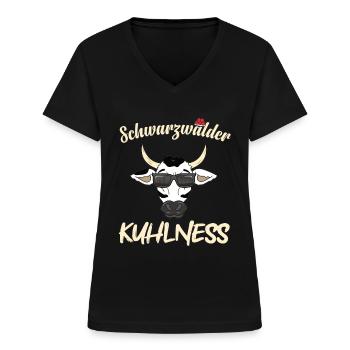 Schwarzwälder Kuhlness Lustiges Schwarzwald - Frauen-T-Shirt mit V-Ausschnitt - Schwarz - Vorne - Lela (165cm)