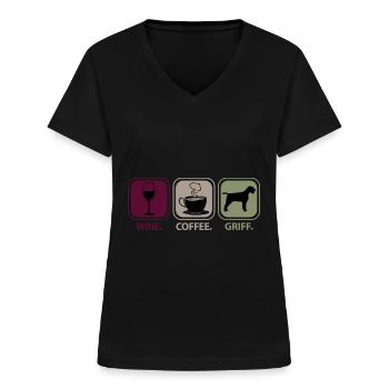 Griffon Korthals Chien pointant Maman Maman Vin Café - T-shirt col V Femme - noir - Devant - Lela (165cm)