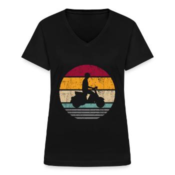 Scooter scooter électrique scooter conducteur rétro - T-shirt col V Femme - noir - Devant - Lela (165cm)