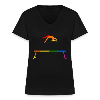 Turnen am Regenbogen Schwebebalken - Frauen-T-Shirt mit V-Ausschnitt - Schwarz - Vorne - Lela (165cm)