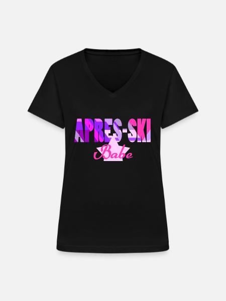 Apres Ski Babe - Frauen-T-Shirt mit V-Ausschnitt - Schwarz