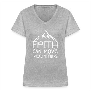 Faith can displace mountains Bible quotations Christian - Women's V-neck T-shirt - sports grey - Front - Lela (165cm)