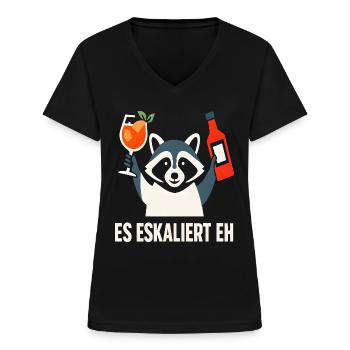 Party Waschbär Spruch Trinkspruch Es Eskaliert Eh - Frauen-T-Shirt mit V-Ausschnitt - Schwarz - Vorne - Lela (165cm)